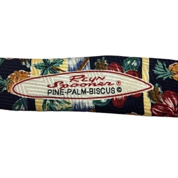 REYN Spooner Pine-Palm-Biscus Tiki 100% Silk Necktie USA Unworn Vintage - Picture 4 of 8